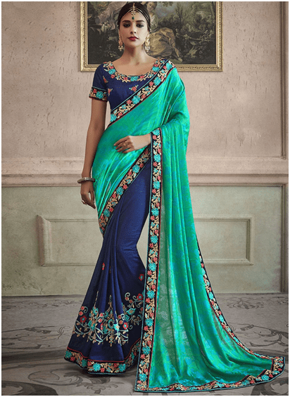 HALF N HALF GREEN DESIGNER INDIAN STYLE SAREE 