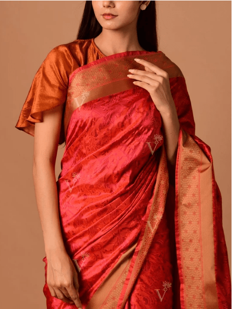 Rust Orange Banarasi Silk Handloom Saree