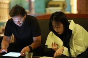 Gonzalo Digenio & Jiayu Liu on the set of How I See Through You. Photo by Ziyue Hu.
