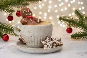 Gingerbread,Cookie,Man,With,A,Hot,Chocolate,For,Christmas.,Traditional